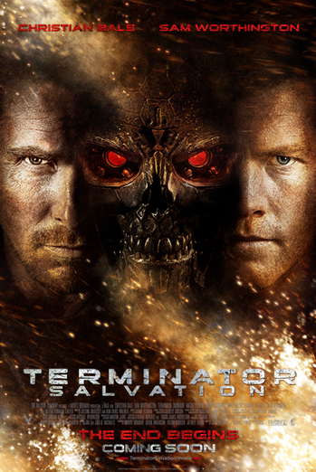 Terminator Salvation - poster featuring terminator robot with human characters