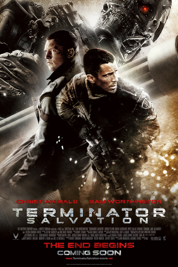 Terminator Salvation - poster featuring terminator robot with human characters